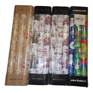 4 Assorted Christmas Wrapping Paper Sets Of 3 Mini Rolls Per Pack.